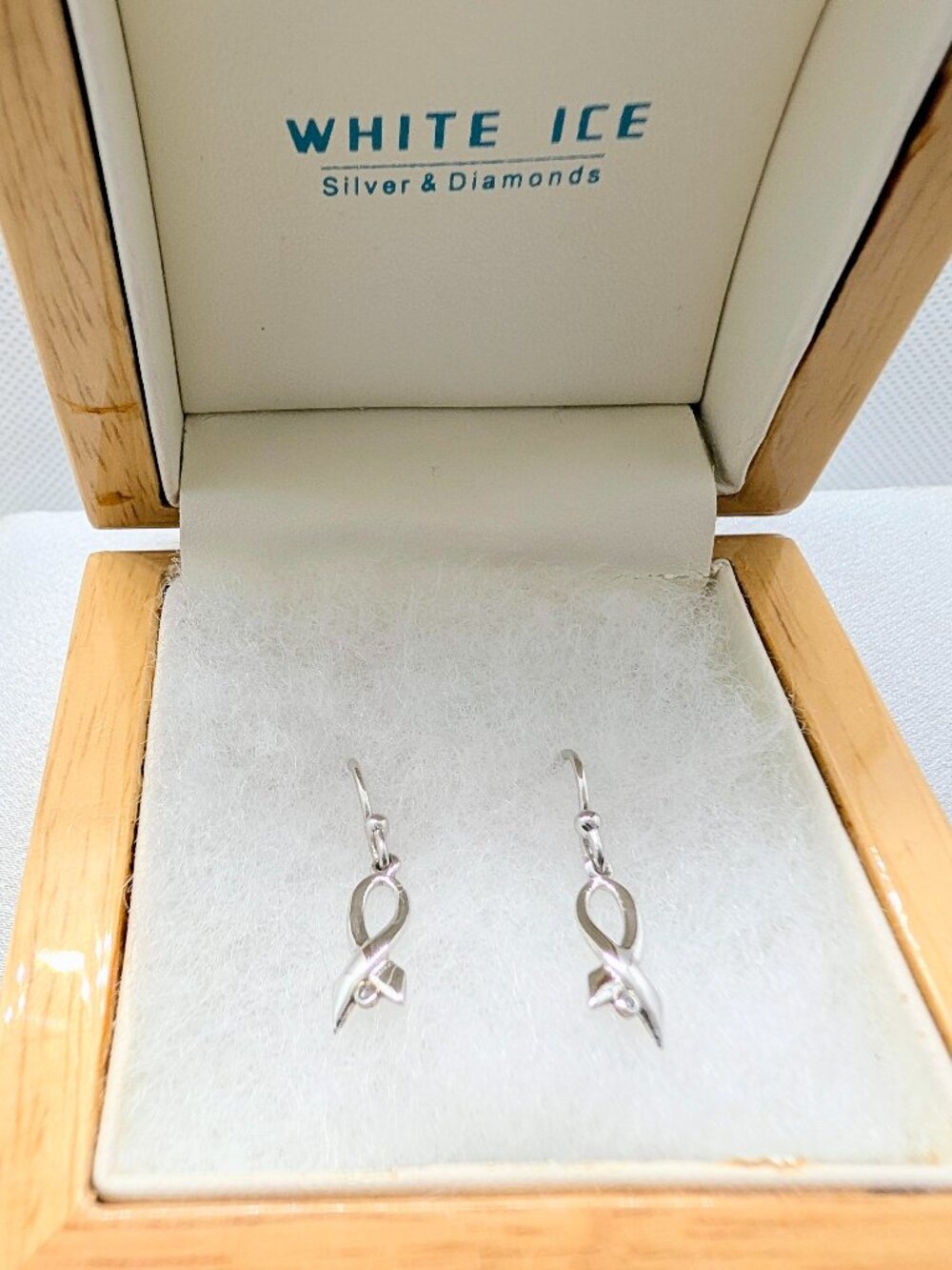 NEW in Box Minimalist Style Sterling Silver & Diamond French Wire Earrings - Picture 2 of 13
